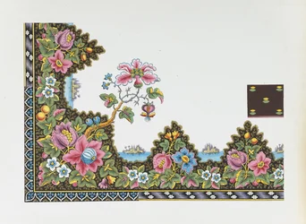 Design pro tištěný textil- květinová hranice s ostrovy na jezeře